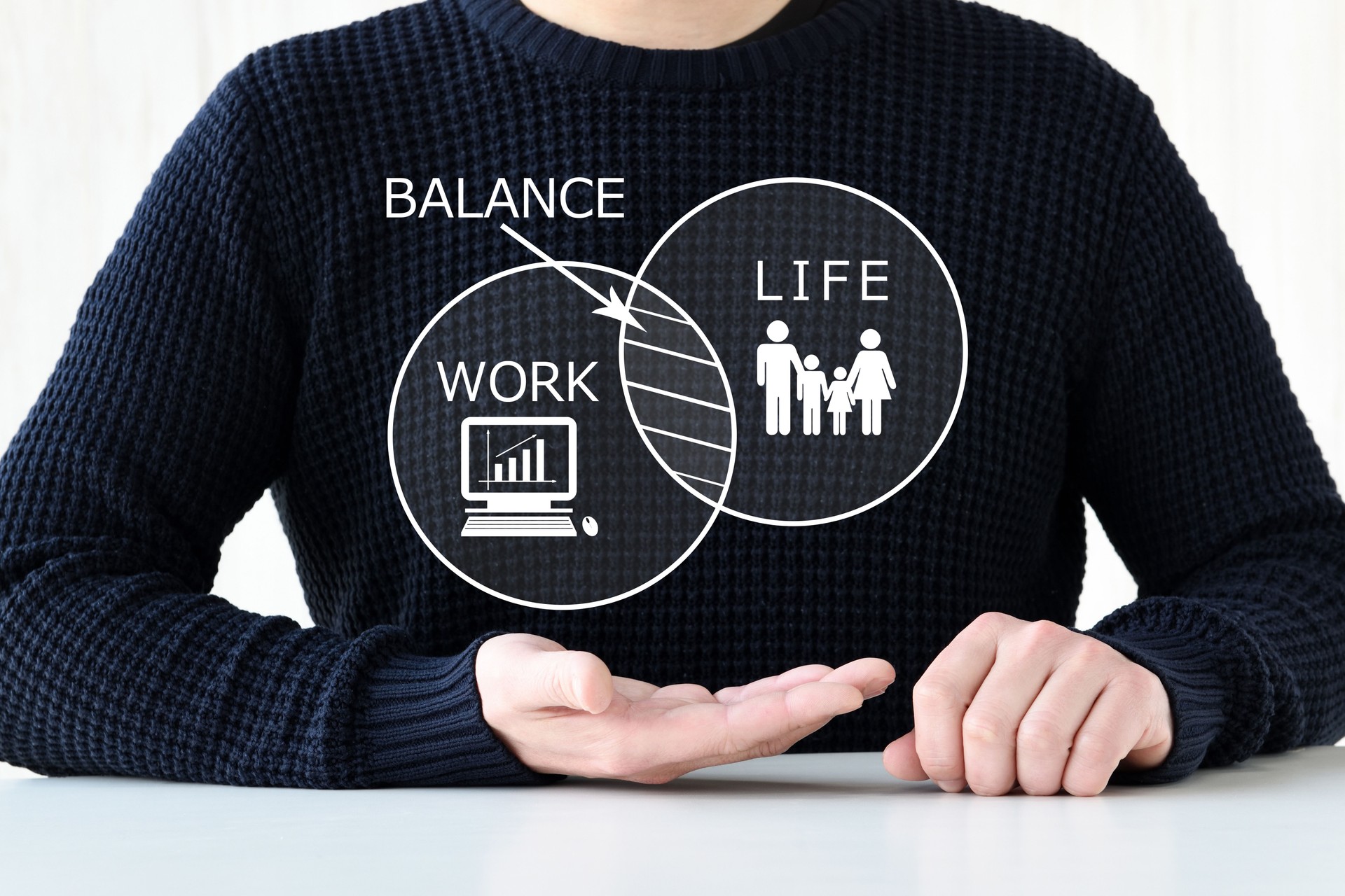 Man and pie graphs with work and life indication